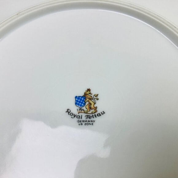 Vintage 1940s Royal Tettau Germany MCM Blue Iris Pattern Silver Trim Plate Set - Picture 11 of 11